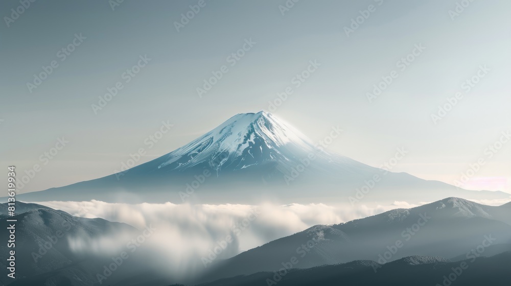 Mt Fuji with haze hyperrealistic illustration. high quality wallpaper