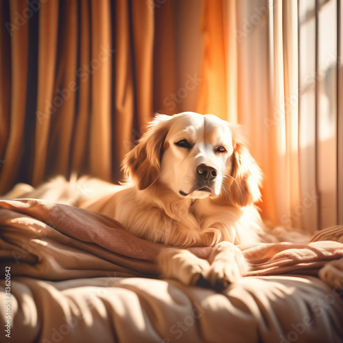 Un cane che si rilassa vicino a una finestra photo