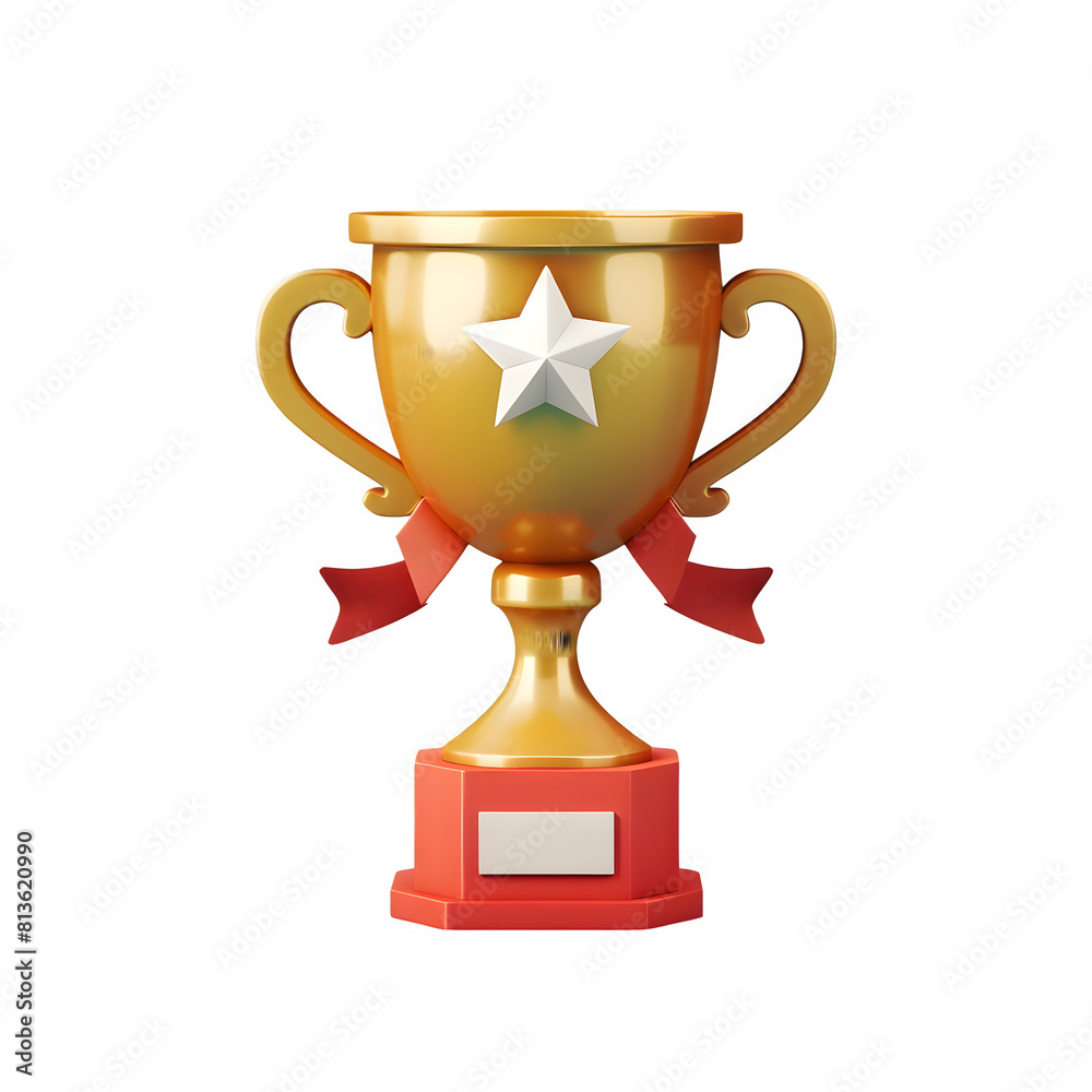 3d vector icon of gold trophy with red ribbon, cartoon style, simple design, cute cartoon illustration icon clip art, transparent background 3d vector icon of gold trophy with red ribbon, cartoon style, simple design, cute cartoon illustration icon clip art, transparent background
