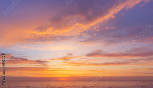 Real majestic sunrise sundown sky background with gentle colorful clouds. © Sitthikorn