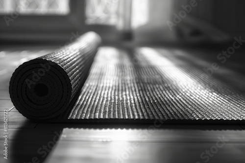 Closeup of a yoga mat on a floor photo