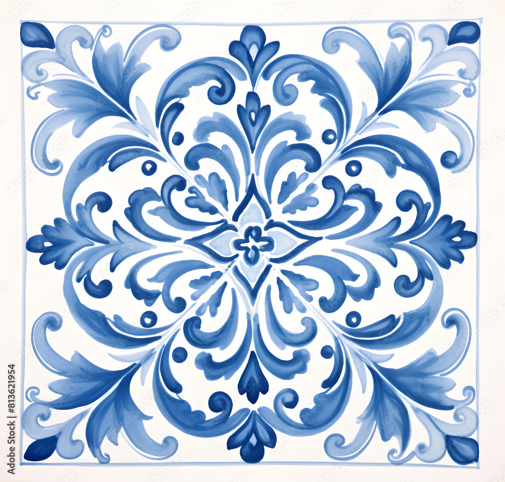 Rustic blue tile watercolor seamless pattern. Pattern of azulejos tiles Rustic blue tile watercolor seamless pattern. Pattern of azulejos tiles