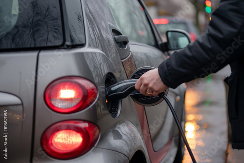 ecological charging of an electric car during the day, generative AI