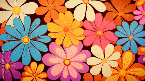 70s retro floral poster decorative painting background