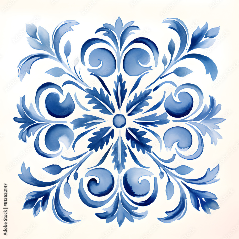 Rustic blue tile watercolor seamless pattern. Pattern of azulejos tiles Rustic blue tile watercolor seamless pattern. Pattern of azulejos tiles
