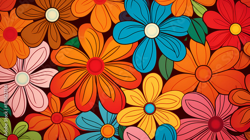 70s retro floral poster decorative painting background