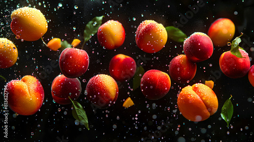 Summertime refreshment: fruits in cool water against black background