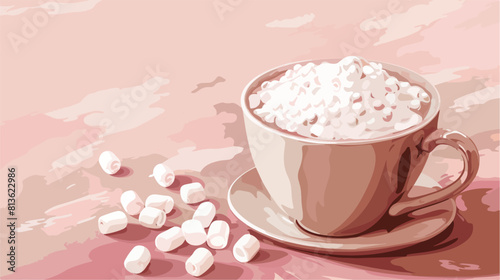 Cup of delicious cocoa with marshmallows on table Vector
