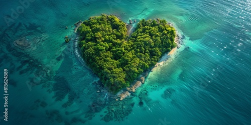 Aerial view of Caribbean Island in the Shape of a Heart.