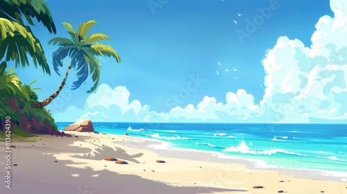 A cartoon beach backdrop. © Cheetose