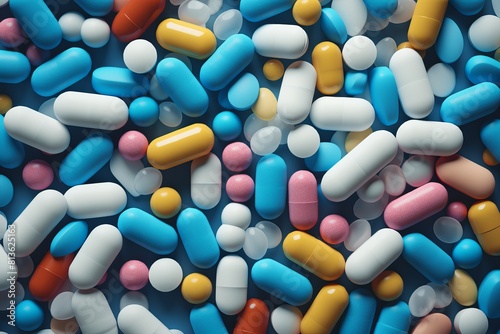 Colorful array of various pharmaceutical pills and capsules tightly packed