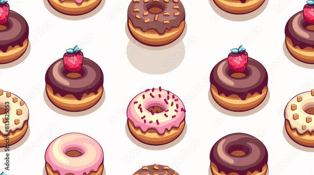 Pixel art seamless pattern of donuts, cakes, and cupcakes. Pixel art seamless pattern of donuts, cakes, and cupcakes.