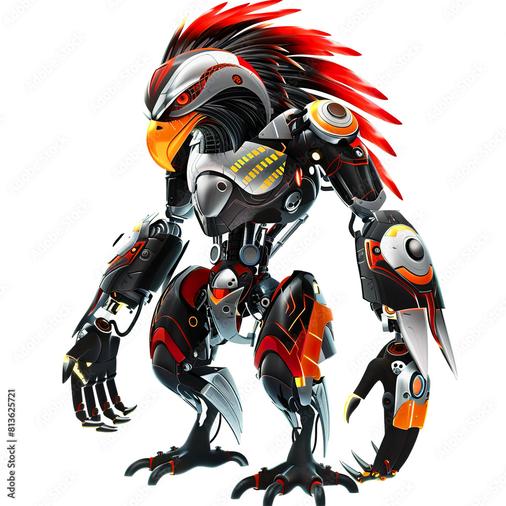3D Eagle cyborg. Eagle robot monster. Modern Eagle robot cartoon design.