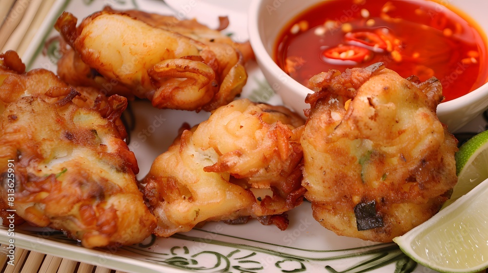 Bolinho de bacalhau, fried codfish fritters served with lime and hot sauce Bolinho de bacalhau, fried codfish fritters served with lime and hot sauce