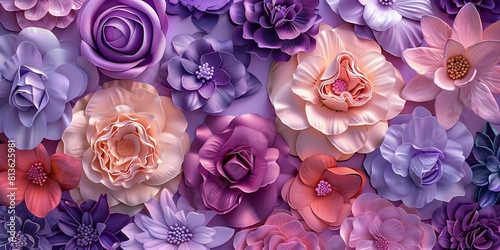 Floral Wallpaper with Multicolored Flowers. Vibrant Summer Background with Lilac Roses.