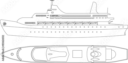 vector illustration, sketch design, image of a sea vehicle, tourist cruise ship to circumnavigate the world