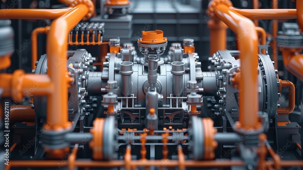 Realistic 3D engine model flat design top view mechanical precision theme animation vivid Realistic 3D engine model flat design top view mechanical precision theme animation vivid