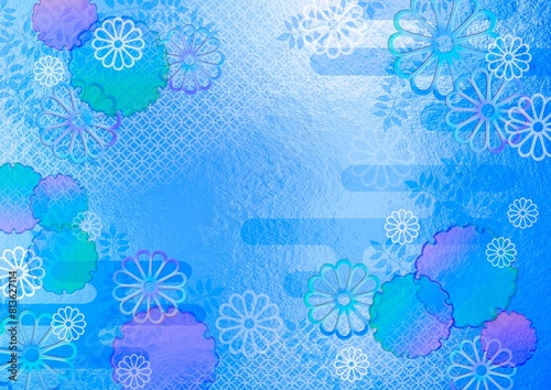 青い和柄の背景素材
