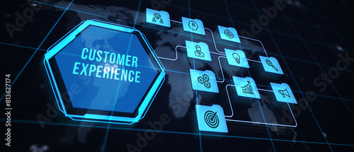Business, technology, internet and network concept. The future of technology. Virtual screen of the future with the inscription: customer experience. 3d illustration