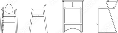 vector illustration of a sketch of a wooden cafe chair design for a bar table
