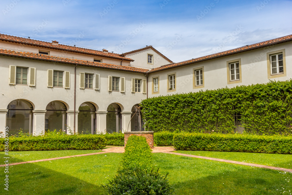 Courtyard of the historic San Francesco monastery in Lucca, Italy