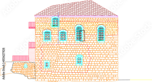 vector illustration sketch design drawing of classic desert house with stone finishing