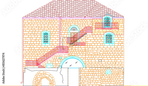 vector illustration sketch design drawing of classic desert house with stone finishing 