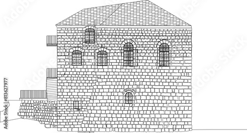 vector illustration sketch design drawing of classic desert house with stone finishing 