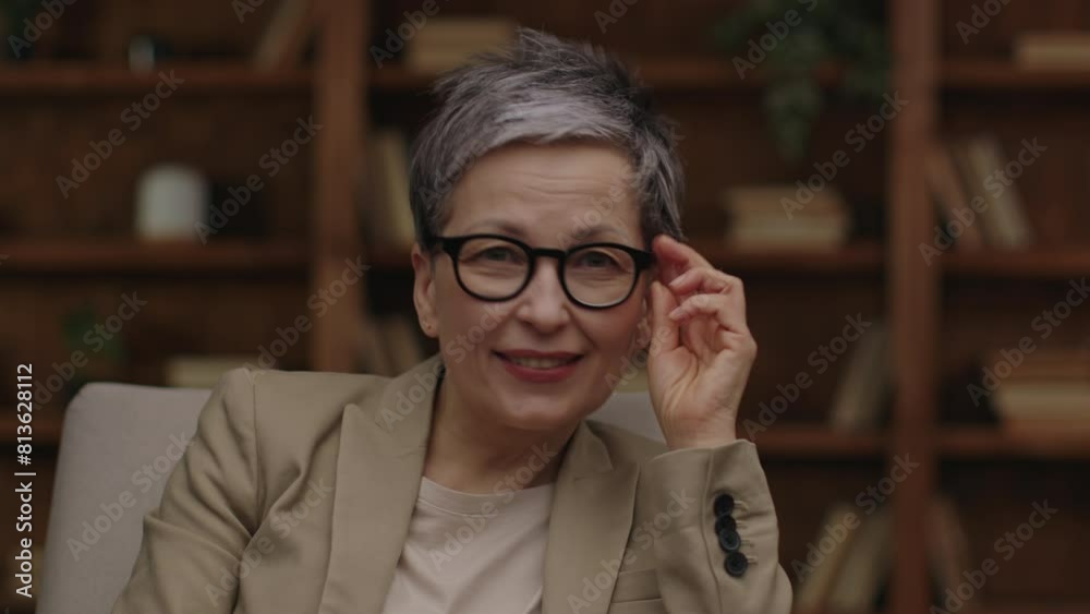 Close-up of Senior Female Therapist Wearing Glasses. Close-up of Senior Female Therapist Wearing Glasses.