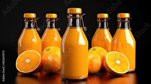 orange juice in glass bottles