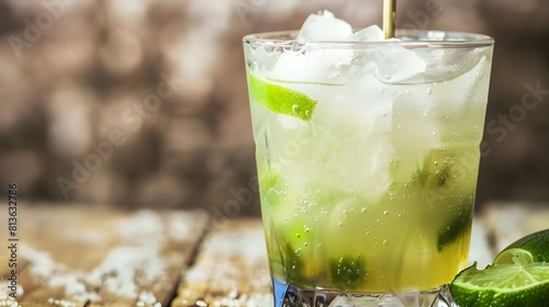 Caipirinha, a classic Brazilian cocktail made with cachaca, sugar, and lime photo