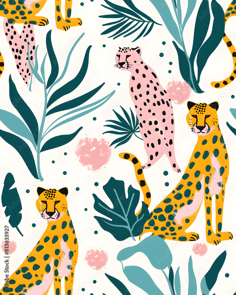 Leopard drawing cartoon seamless pattern Leopard drawing cartoon seamless pattern