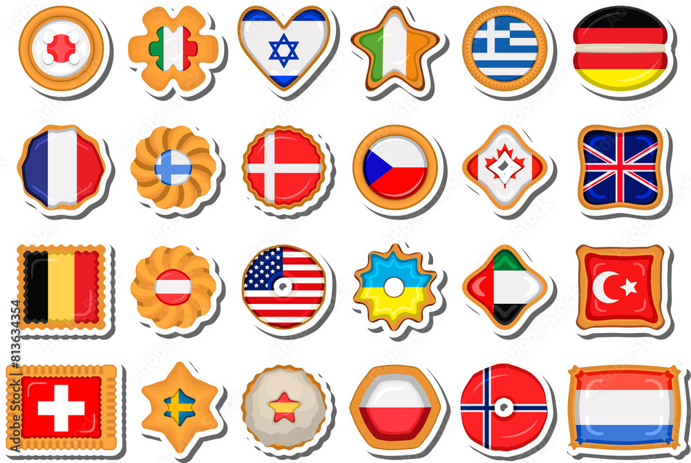 Set homemade cookie with flag country world in tasty biscuit Set homemade cookie with flag country world in tasty biscuit