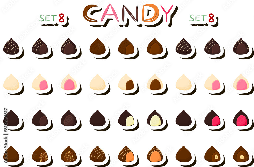 Illustration on theme beautiful big set sweet chocolate candy bonbon