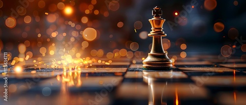 Business strategy and foresight depicted through a golden chess king amidst a game of power