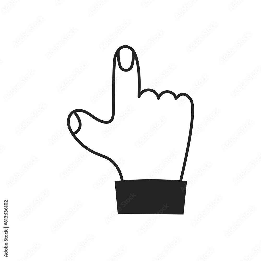 Forefinger hand sign outline icon. Black line pointer gesture symbol. Vector illustration Forefinger hand sign outline icon. Black line pointer gesture symbol. Vector illustration