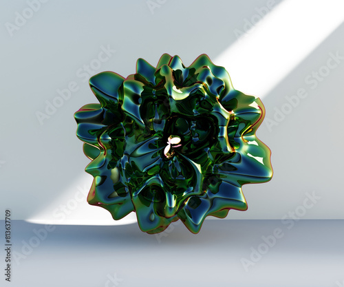 3d render, abstract geometric torus shape, cracked surface with hole. Split object isolated on white background. Minimal design.