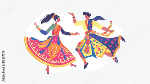 Dancers performing Indian folk dance Dandiya Raas.