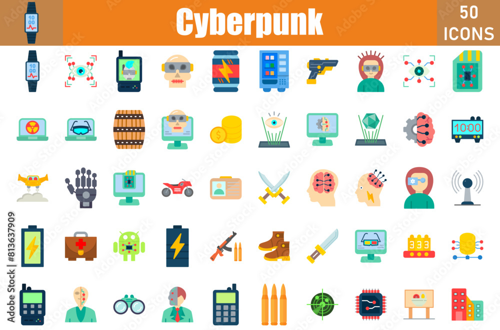 Cuber Punk Icons Set.Web and mobile icons.Vector illustration Cuber Punk Icons Set.Web and mobile icons.Vector illustration