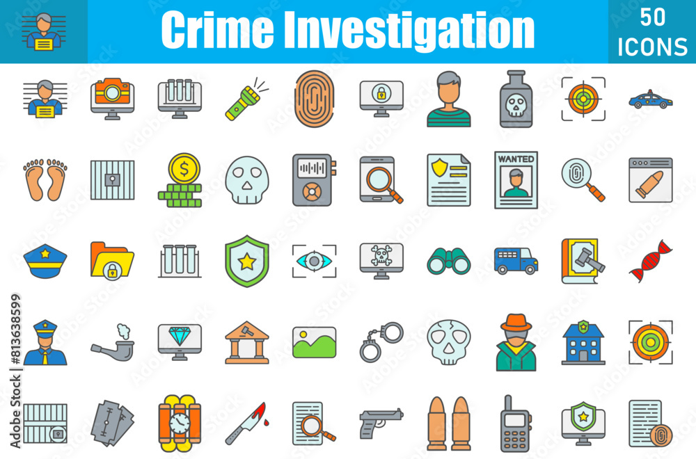 Crime Investigation Icons Set.Web and mobile icons.Vector illustration Crime Investigation Icons Set.Web and mobile icons.Vector illustration