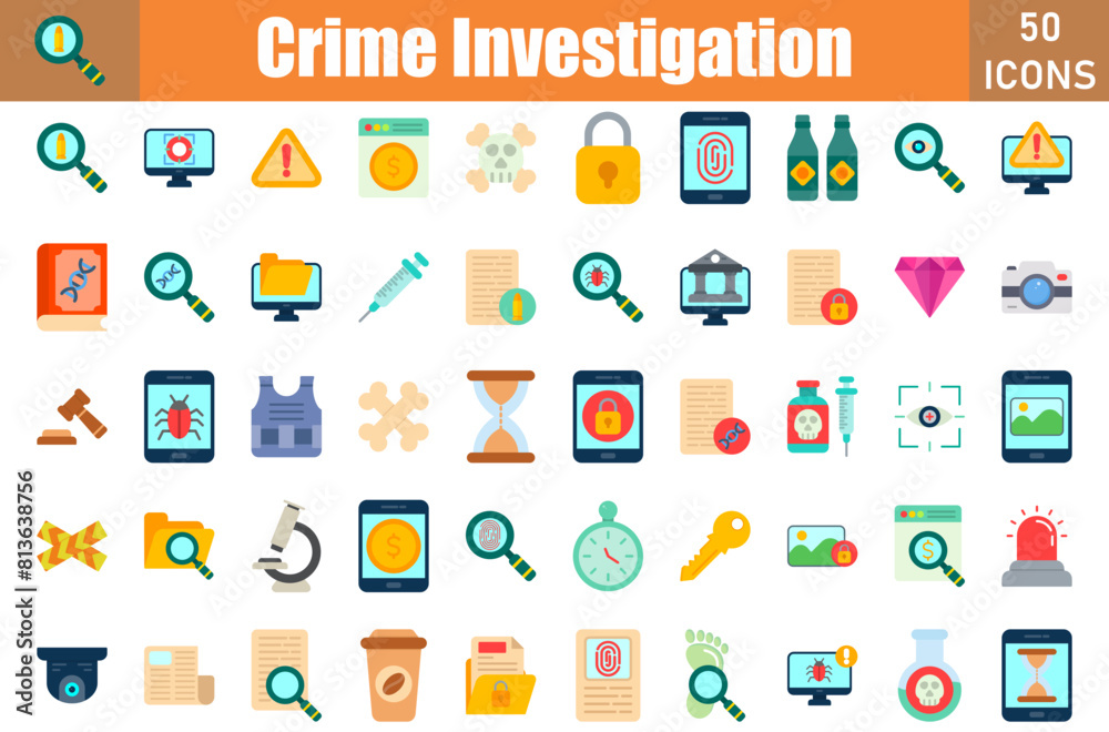 Crime Investigation Icons Set.Web and mobile icons.Vector illustration Crime Investigation Icons Set.Web and mobile icons.Vector illustration
