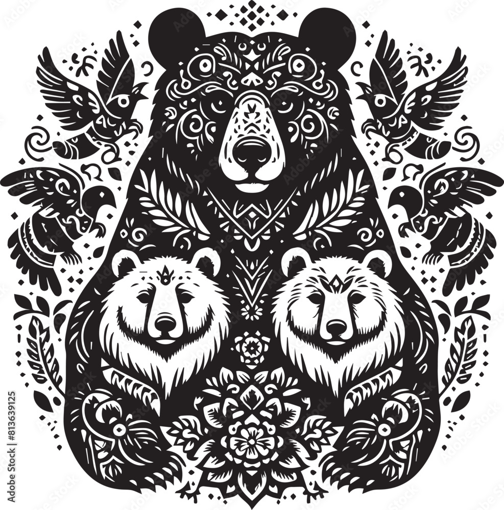 Fototapeta premium Bears Alpona Black Vector art White Background Free Download