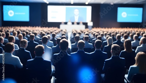 Crowd of individuals seated in front of a massive display  engaging in an event or presentation