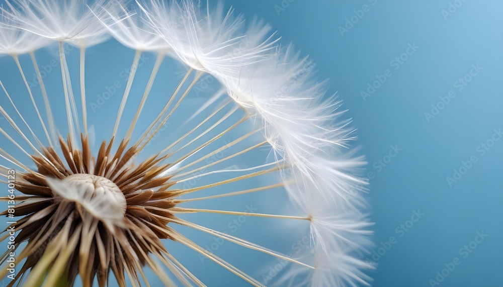 Naklejka premium Detailed view of a dandelion flower, showcasing its delicate petals and vibrant yellow color, set against a solid blue background