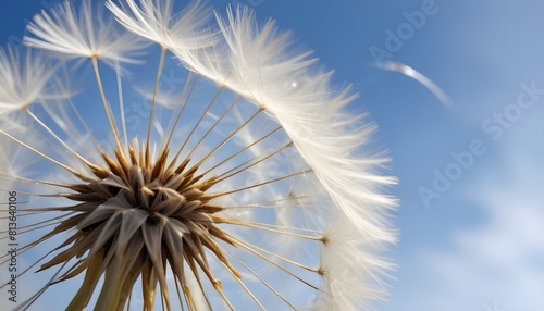 Close-up of a dandelion seed head swaying in the wind