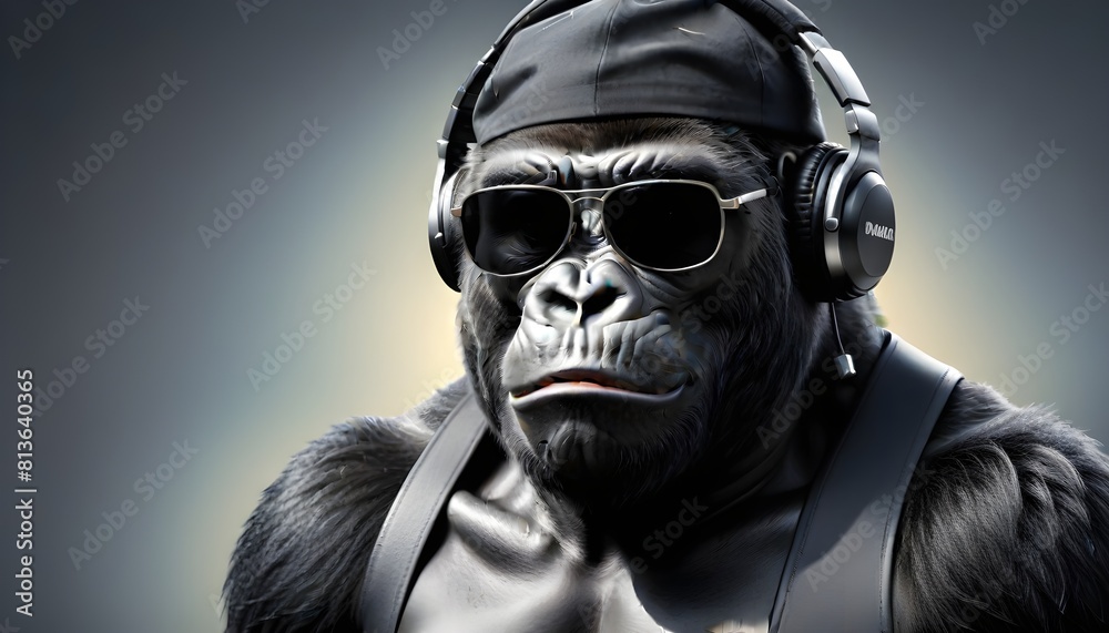 A gorilla wearing sunglasses and a hat A gorilla wearing sunglasses and a hat