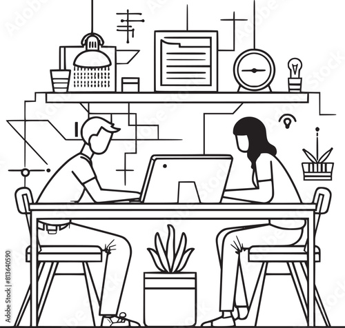 vector illustrations with flat cartoon characters working in office, co-working space or remotely at home, freelance, self-employment. People work at computers and laptops in modern interior.