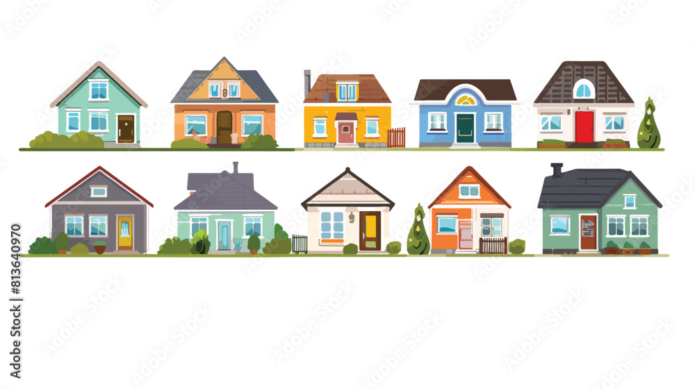Detailed colorful cottage houses. Flat style modern background