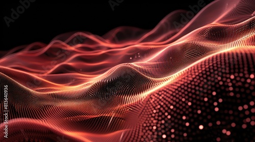 Abstract digital landscape or soundwaves with flowing particles  Big data technology background  Visualization of sound waves  Virtual reality concept  3D digital surface