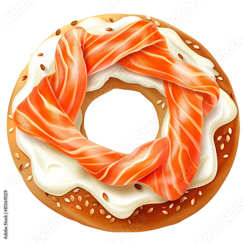 Bagel with Cream Cheese and Smoked Salmon Die Cut PNG Style Isolated on White and Transparent Background photo